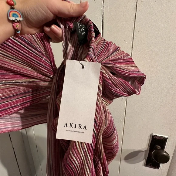 AKIRA Pink and GOLD Striped IRIDESCENT JUMPSUIT ROMPER - Picture 8 of 8